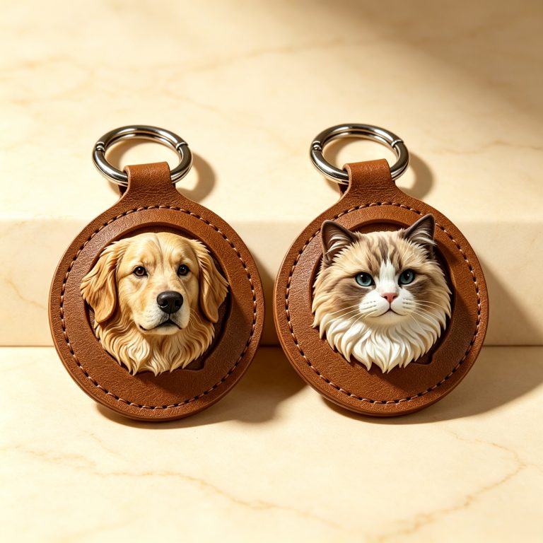 3D Leather Dog & Cat Keychain | Handmade Pet Portrait Memorial Gift