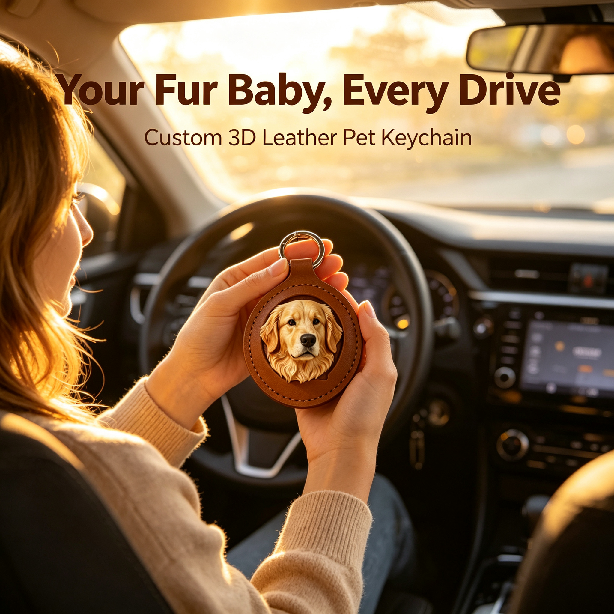 Your Fur Baby Rides Shotgun: Custom 3D Leather Pet Keychain