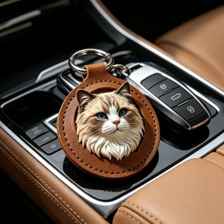 3D leather carved dog and cat keychain set — Golden Retriever and Ragdoll cat