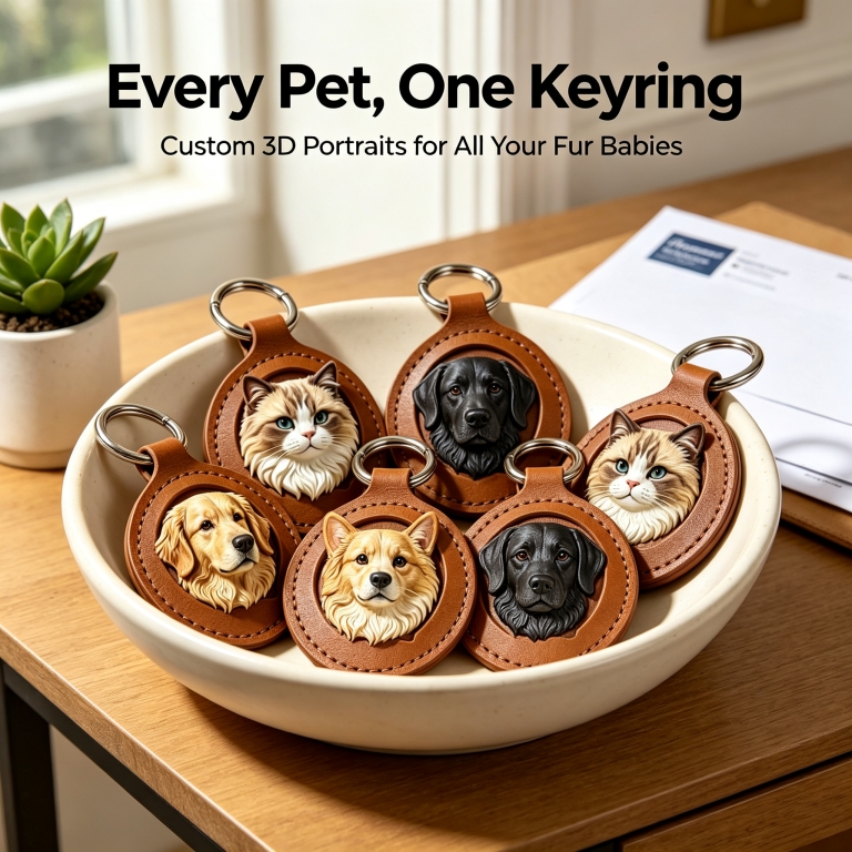 Every Pet Deserves a Spot on Your Keyring: Custom 3D Portraits for Multi-Pet Homes